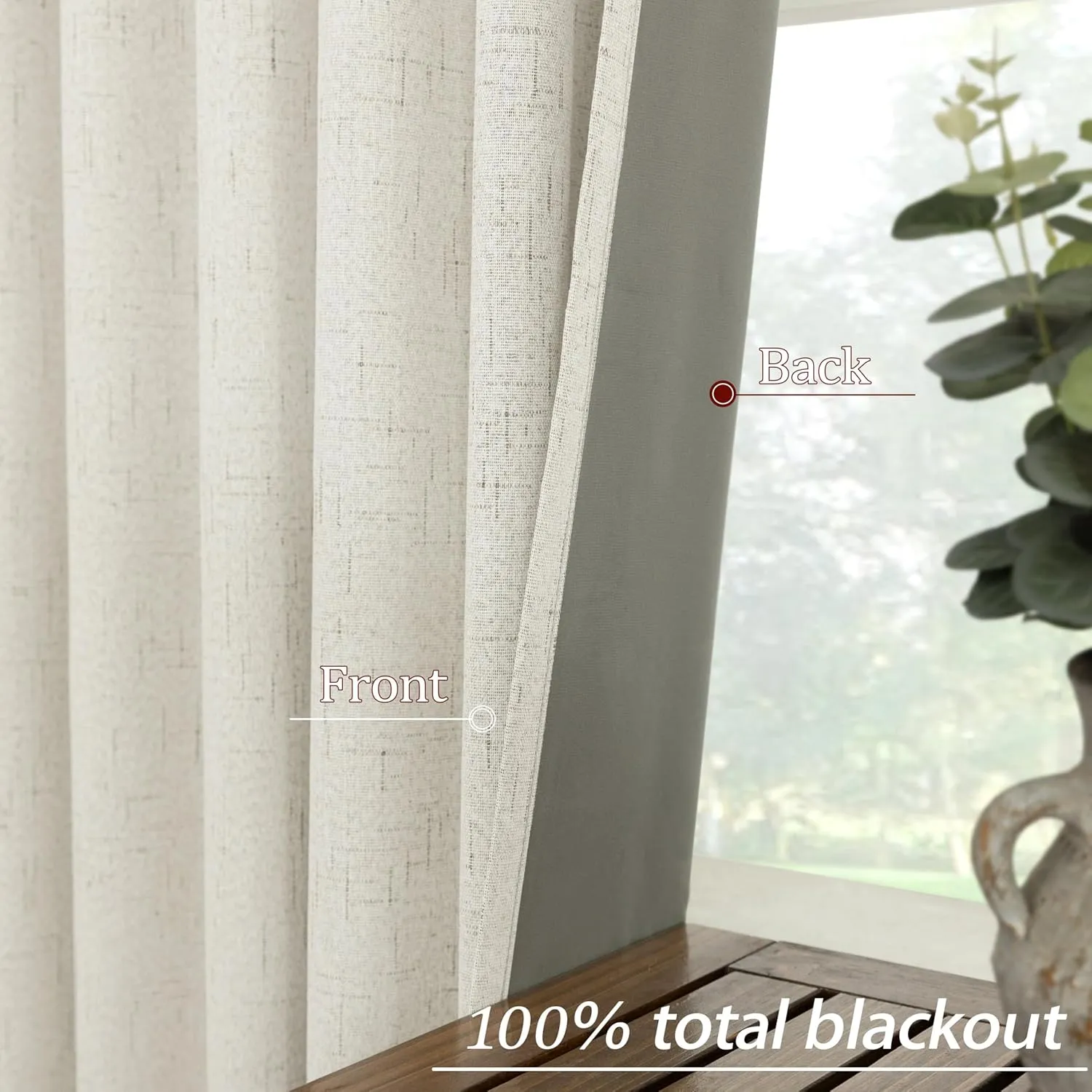 KOUFALL Black Out Curtains 96 Inch Long,Cream Linen Textured Blackout Drapes for Living Room 96 Inch Length 2 Panel Set