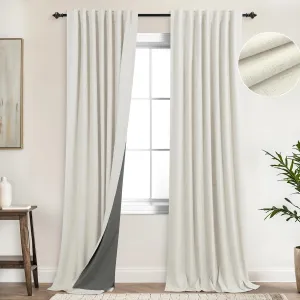 KOUFALL Black Out Curtains 96 Inch Long,Cream Linen Textured Blackout Drapes for Living Room 96 Inch Length 2 Panel Set