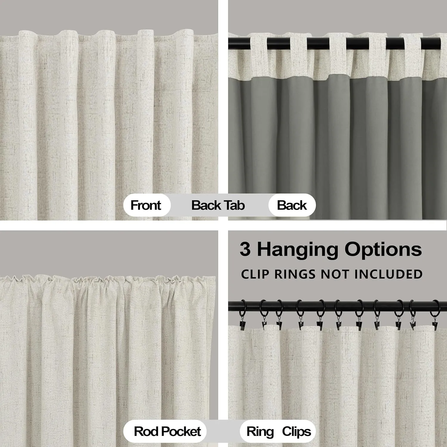 KOUFALL Black Out Curtains 96 Inch Long,Cream Linen Textured Blackout Drapes for Living Room 96 Inch Length 2 Panel Set