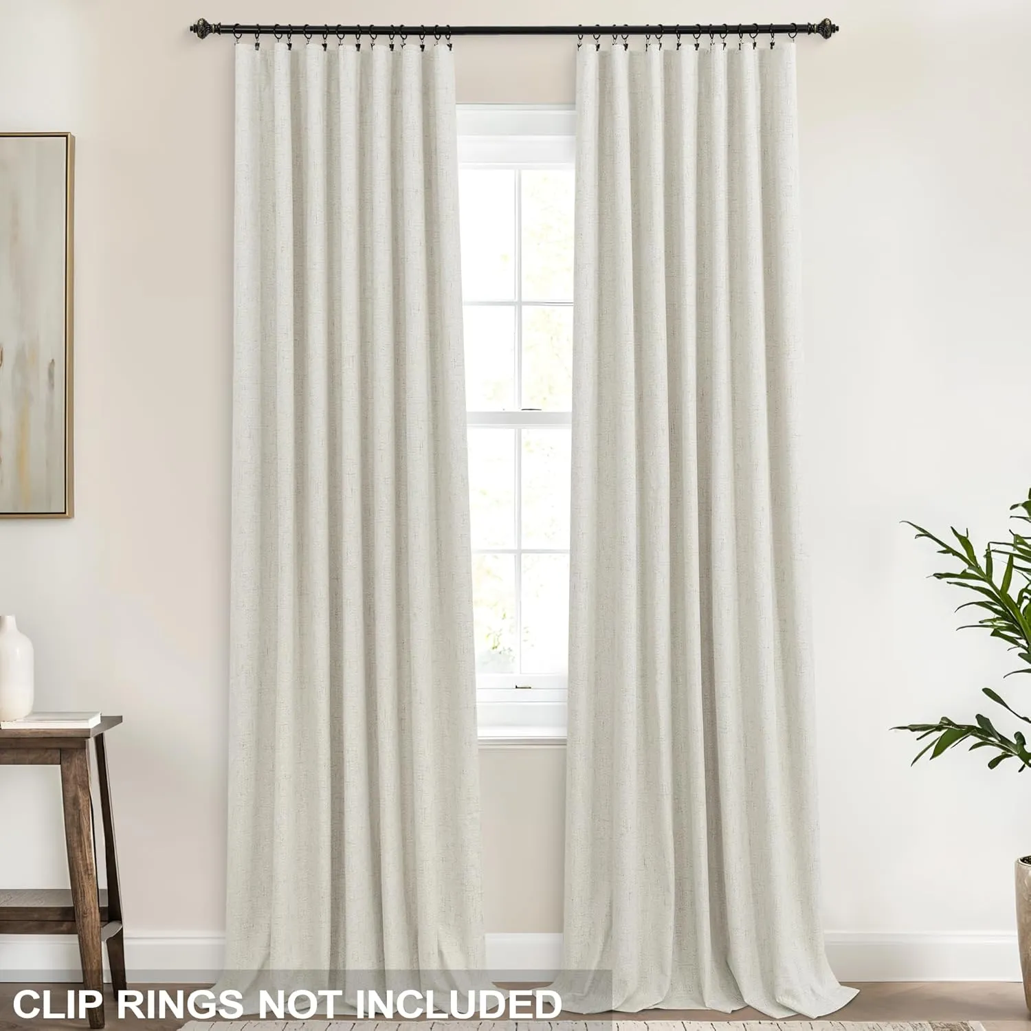 KOUFALL Black Out Curtains 96 Inch Long,Cream Linen Textured Blackout Drapes for Living Room 96 Inch Length 2 Panel Set