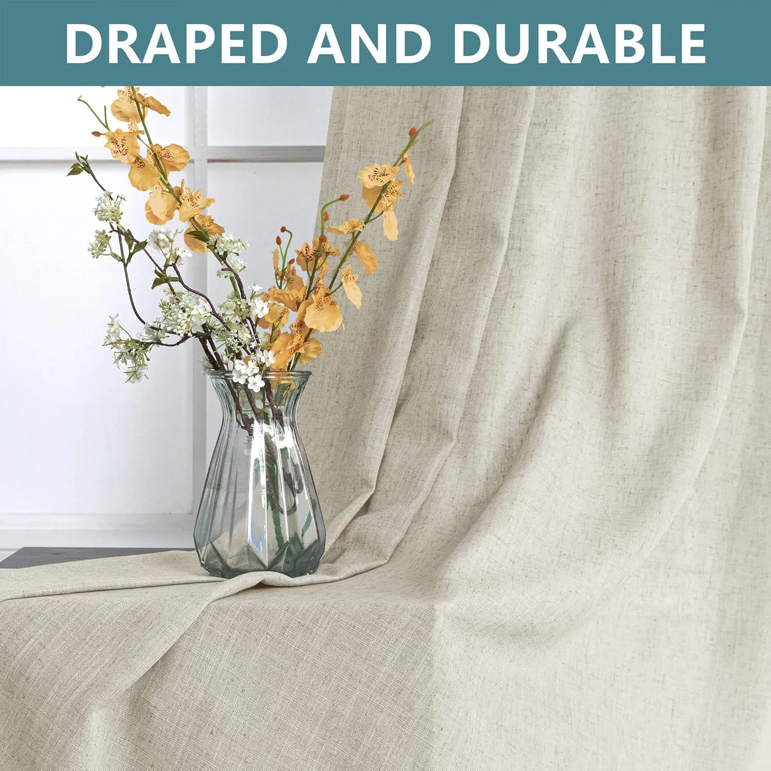 KOUFALL Tan Greige Vintage Curtains for Living Room 84 Inches Long 2 Panels Set,Flax Linen Rustic Primitive Curtains for Cabin Bedroom