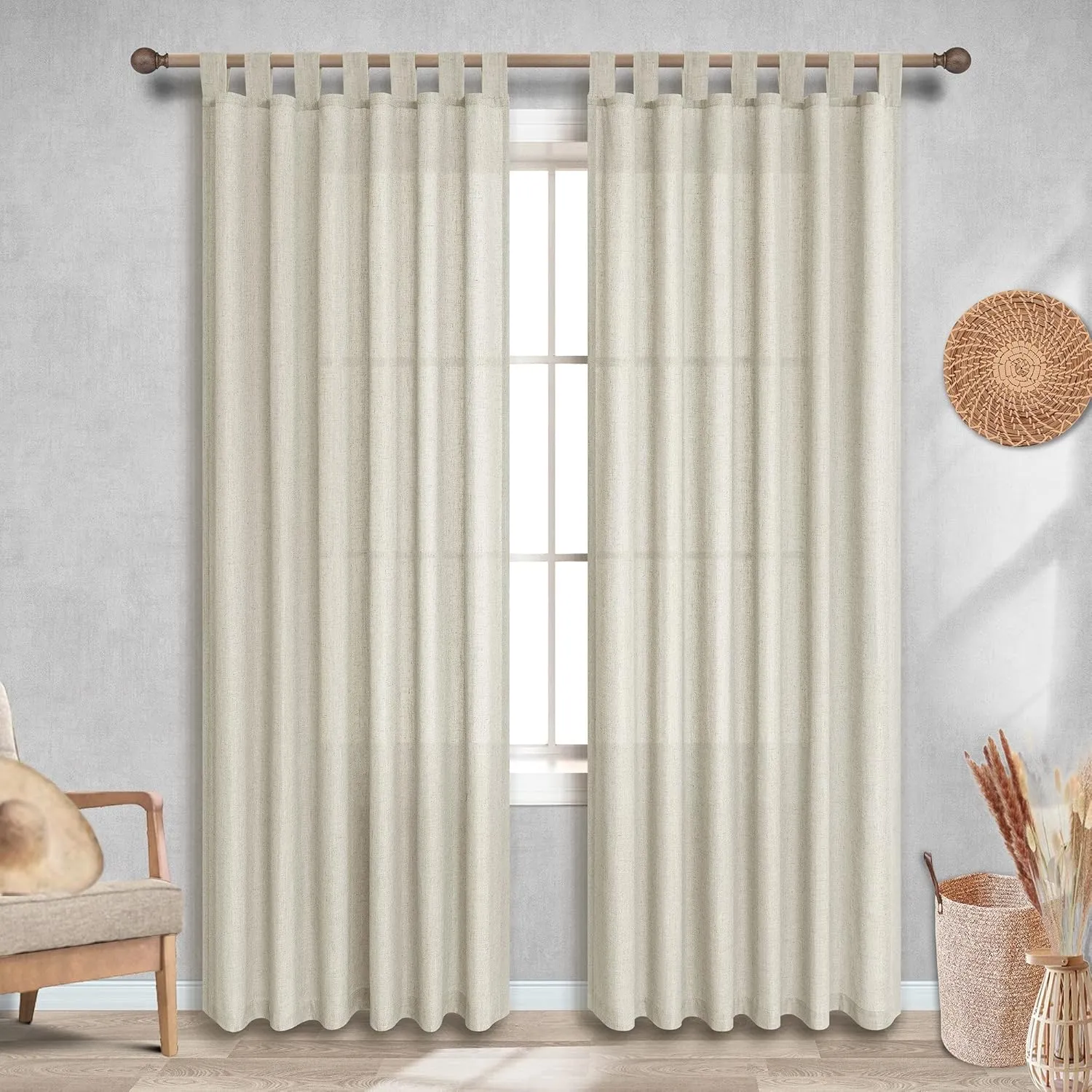 KOUFALL Tan Greige Vintage Curtains for Living Room 84 Inches Long 2 Panels Set,Flax Linen Rustic Primitive Curtains for Cabin Bedroom