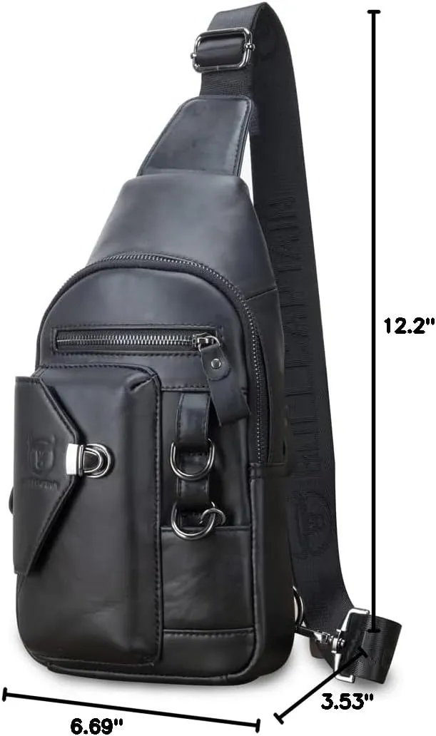 KPYWZER Vintage Leather Sling Bag Backpack for Men Crossbody Shoulder Chest Day Pack Backpacks