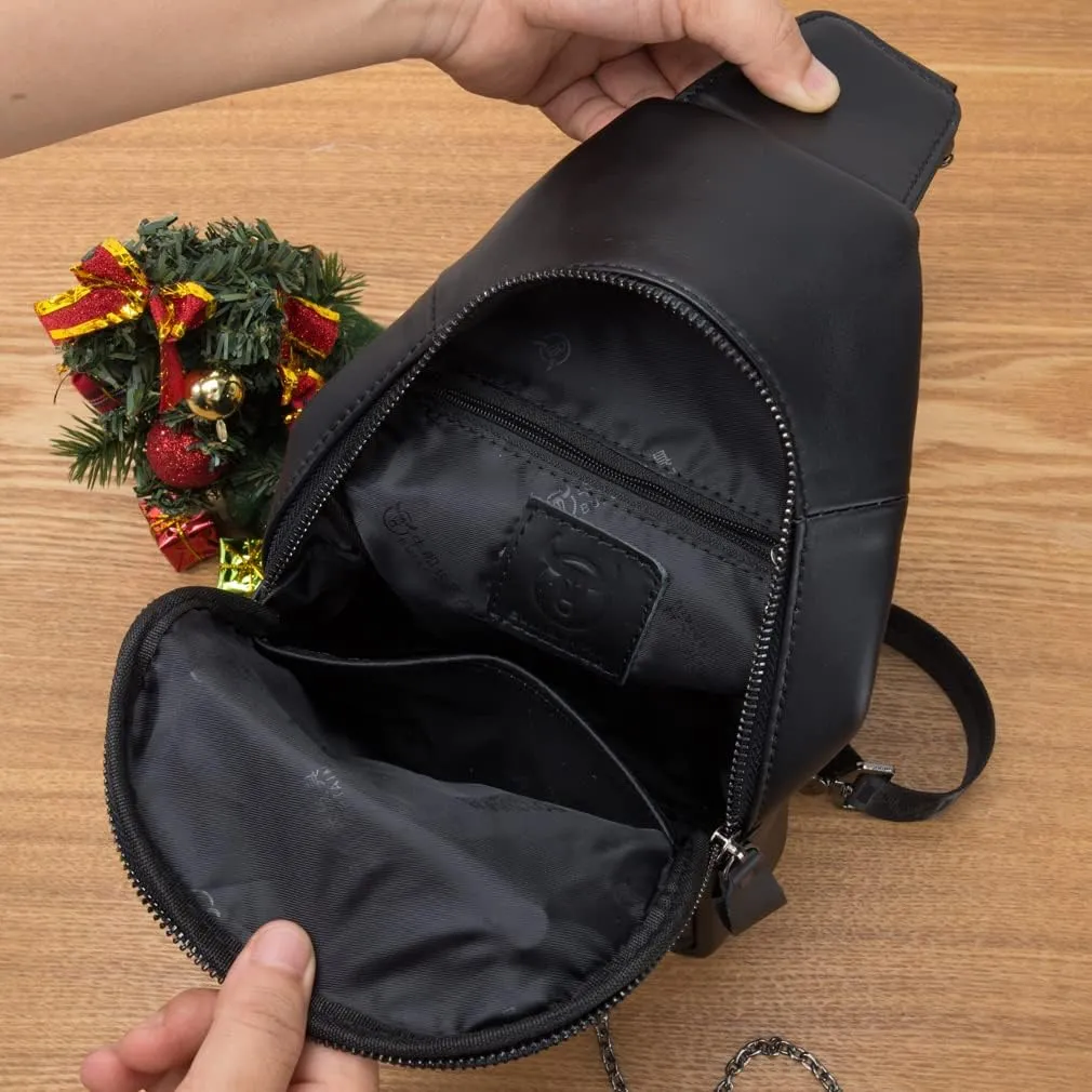 KPYWZER Vintage Leather Sling Bag Backpack for Men Crossbody Shoulder Chest Day Pack Backpacks