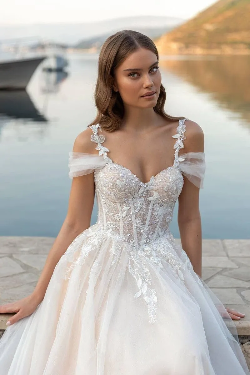 Lace Applique Boho Wedding Dresses for Bride 2025 A Line Long Tulle Beach Bridal Dress Wedding Gown for Women