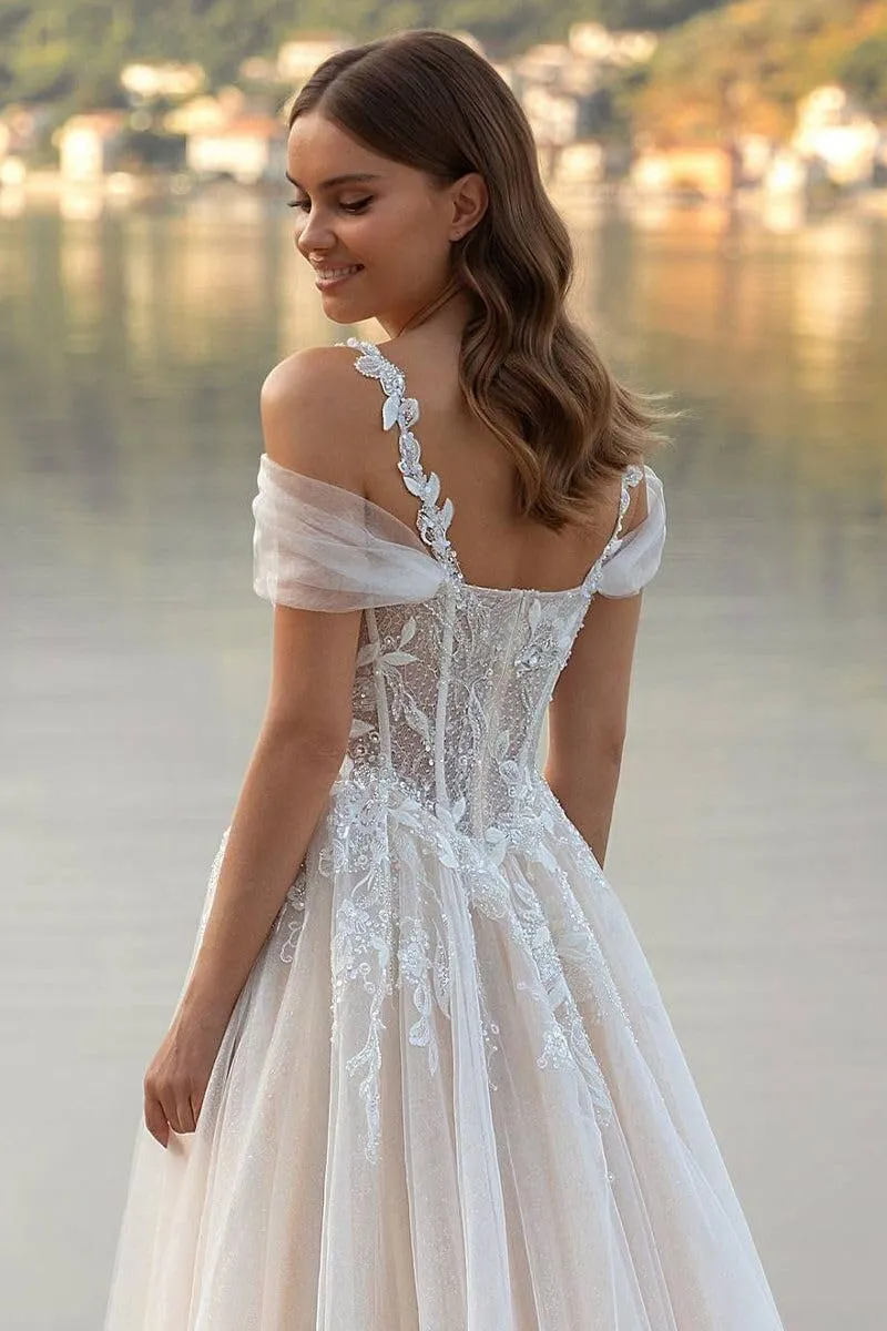 Lace Applique Boho Wedding Dresses for Bride 2025 A Line Long Tulle Beach Bridal Dress Wedding Gown for Women