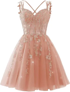 Lace Applique Corset Homecoming Dresses for Teens Short Sweetheart Sparkly Tulle Prom Dress A-Line Cocktail Party Gown