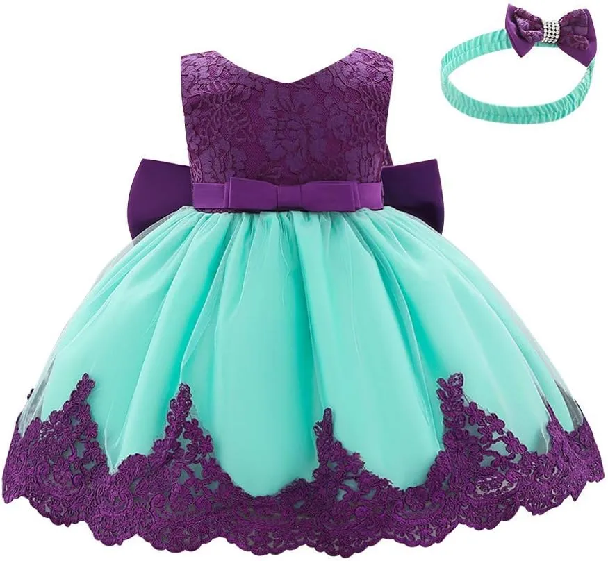 Lace Flower Girls Tutu Dress for Kids Baby Christening Baptism Communion Birthday Party Formal Wedding Dresses Headwear