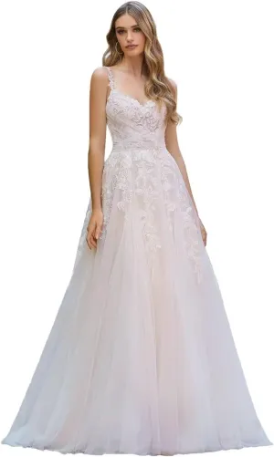 Lace Wedding Dresses for Bride 2025 Winter Tulle Lace Applique A-Line Spaghetti Strap V-Neck Modest Bride Gowns