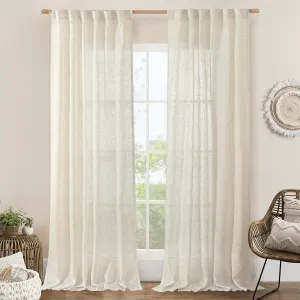 LAMIT 102 inch Long Linen Curtains 2 Panels for Living Room, Natural Cream Ivory Light Filtering Semi Sheer Linen Curtains Back Tab and Rod Pocket Neutral Drapes for Bedroom/Farmhouse, 52 x 102 Inch