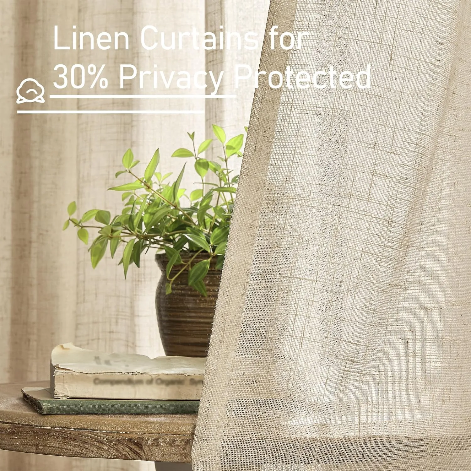 LAMIT Brown Linen Curtains 84 inches for Bedroom, Faux Linen Textured Light Filtering Drapes Back Tab and Rod Pocket Boho Burlap Panels for Farmhouse/Living Room, 2 Panels, 52 x 84 Inch