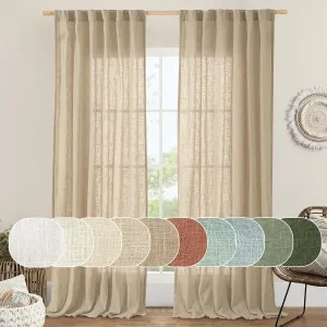LAMIT Brown Linen Curtains 84 inches for Bedroom, Faux Linen Textured Light Filtering Drapes Back Tab and Rod Pocket Boho Burlap Panels for Farmhouse/Living Room, 2 Panels, 52 x 84 Inch