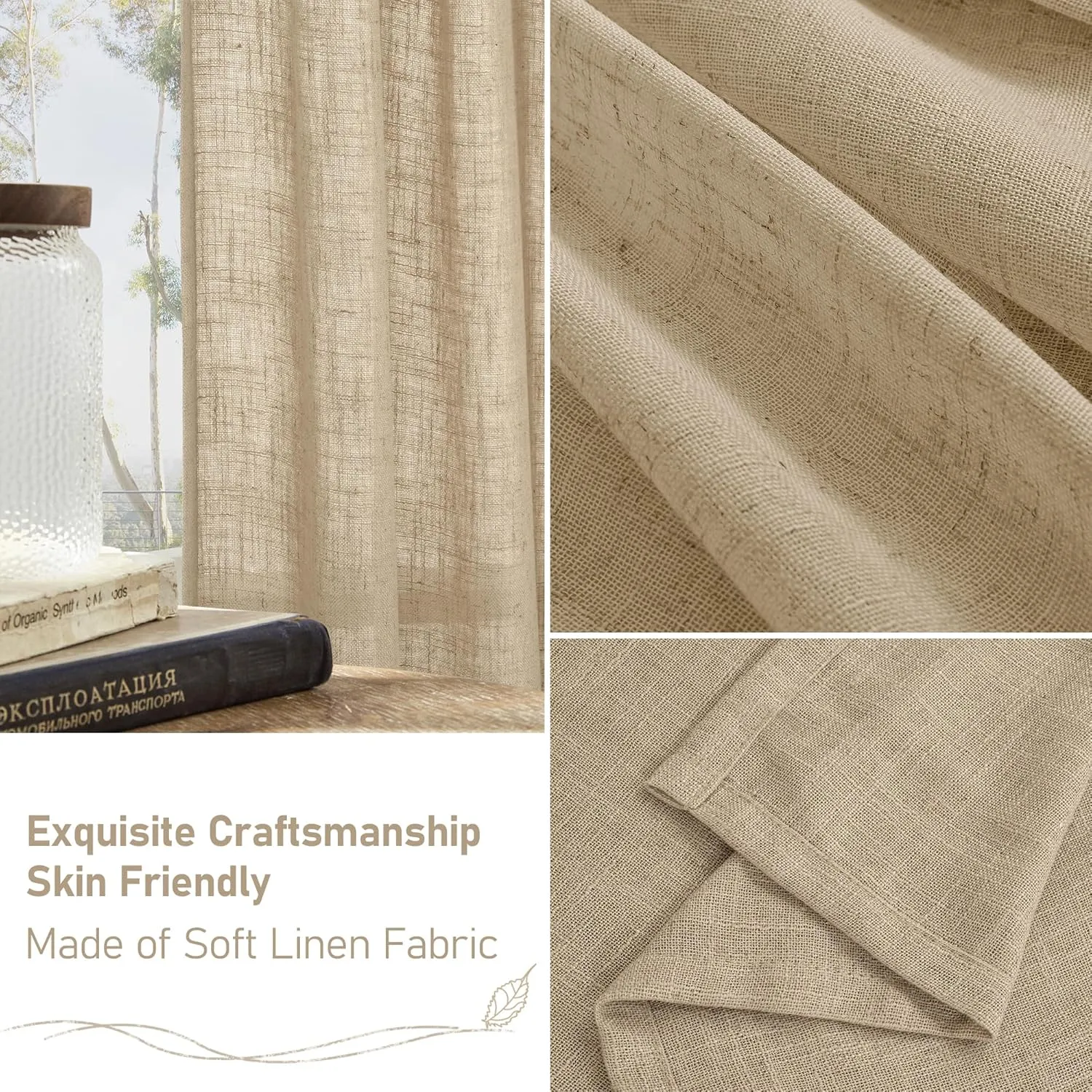 LAMIT Brown Linen Curtains 84 inches for Bedroom, Faux Linen Textured Light Filtering Drapes Back Tab and Rod Pocket Boho Burlap Panels for Farmhouse/Living Room, 2 Panels, 52 x 84 Inch