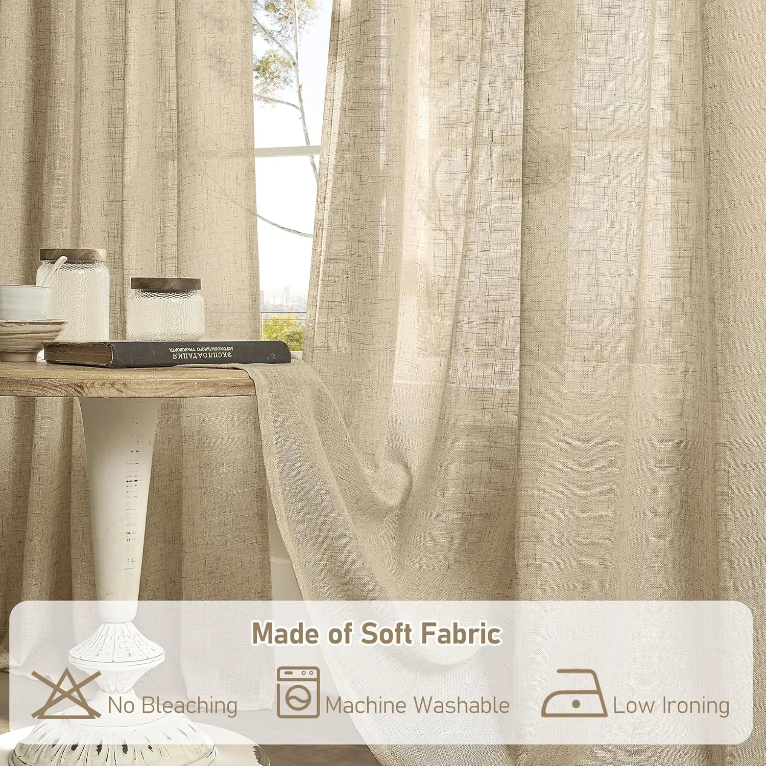 LAMIT Brown Linen Curtains 84 inches for Bedroom, Faux Linen Textured Light Filtering Drapes Back Tab and Rod Pocket Boho Burlap Panels for Farmhouse/Living Room, 2 Panels, 52 x 84 Inch