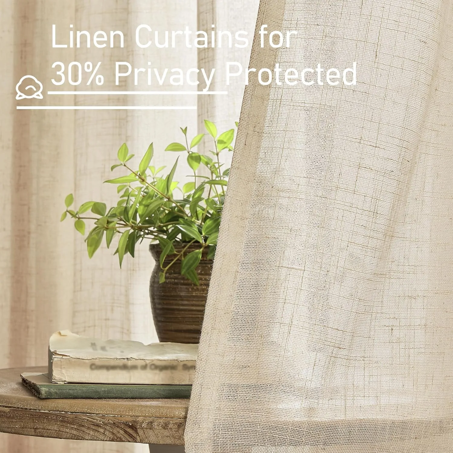 LAMIT Semi Sheer Linen Curtains 54 Inch Length 2 Panels, Light Filtering Panels Back Tab and Rod Pocket Neutral Drapes for Small Window/Bedroom, 52 x 54 Inch