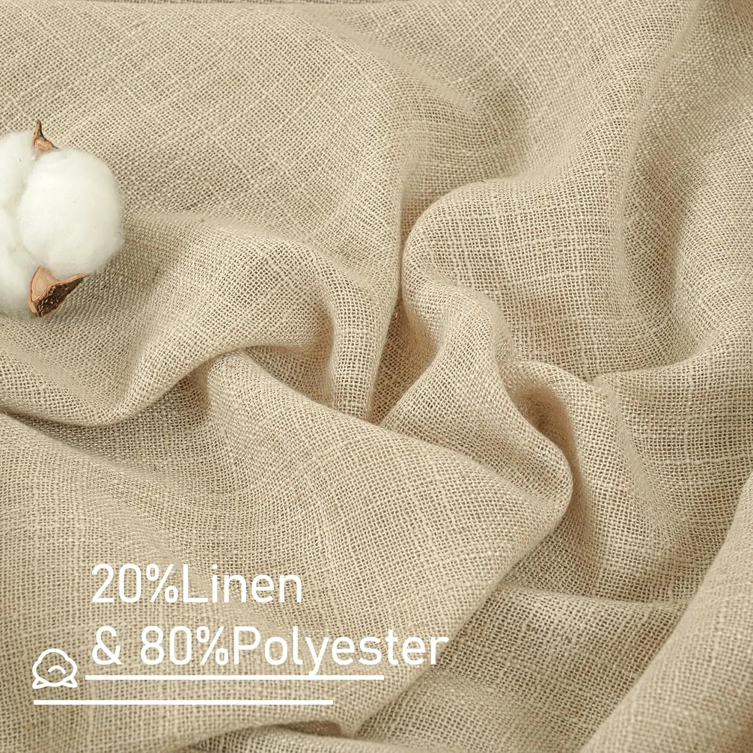 LAMIT Semi Sheer Linen Curtains 54 Inch Length 2 Panels, Light Filtering Panels Back Tab and Rod Pocket Neutral Drapes for Small Window/Bedroom, 52 x 54 Inch