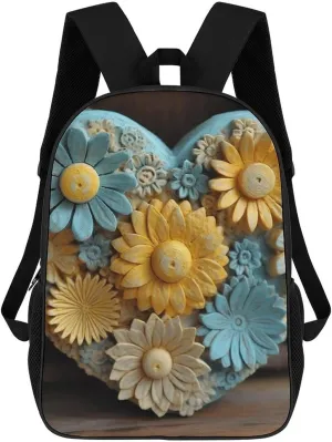Laptop Backpack Lightweight Computer Bag Casual Daypack Wood Carving Style Flowers Travel Backpacks for Women Men