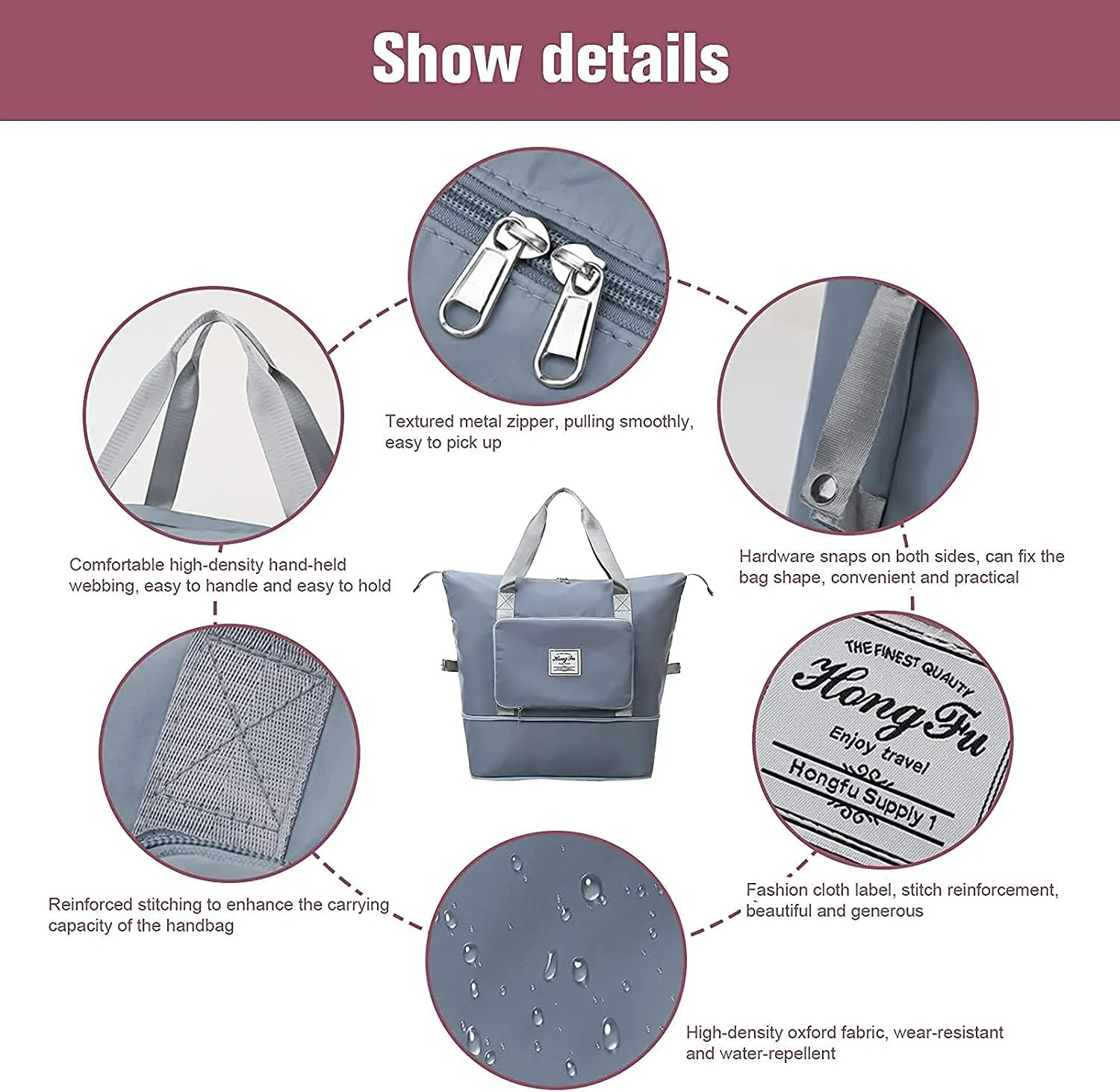 Large Capacity Folding Travel Bag,Travel Lightweight Waterproof Carry on Luggage Bags,Dry&Wet Separation Foldable Duffle Bag,Oxford Fabric Duffel Bag for Expandable Weekender Sports, Gym,