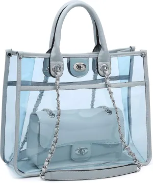 Large Clear Tote Bag Stadium Approved Women Clear Purse for Stadium Events Crossbody 2 in 1 Shoulder Work Bag