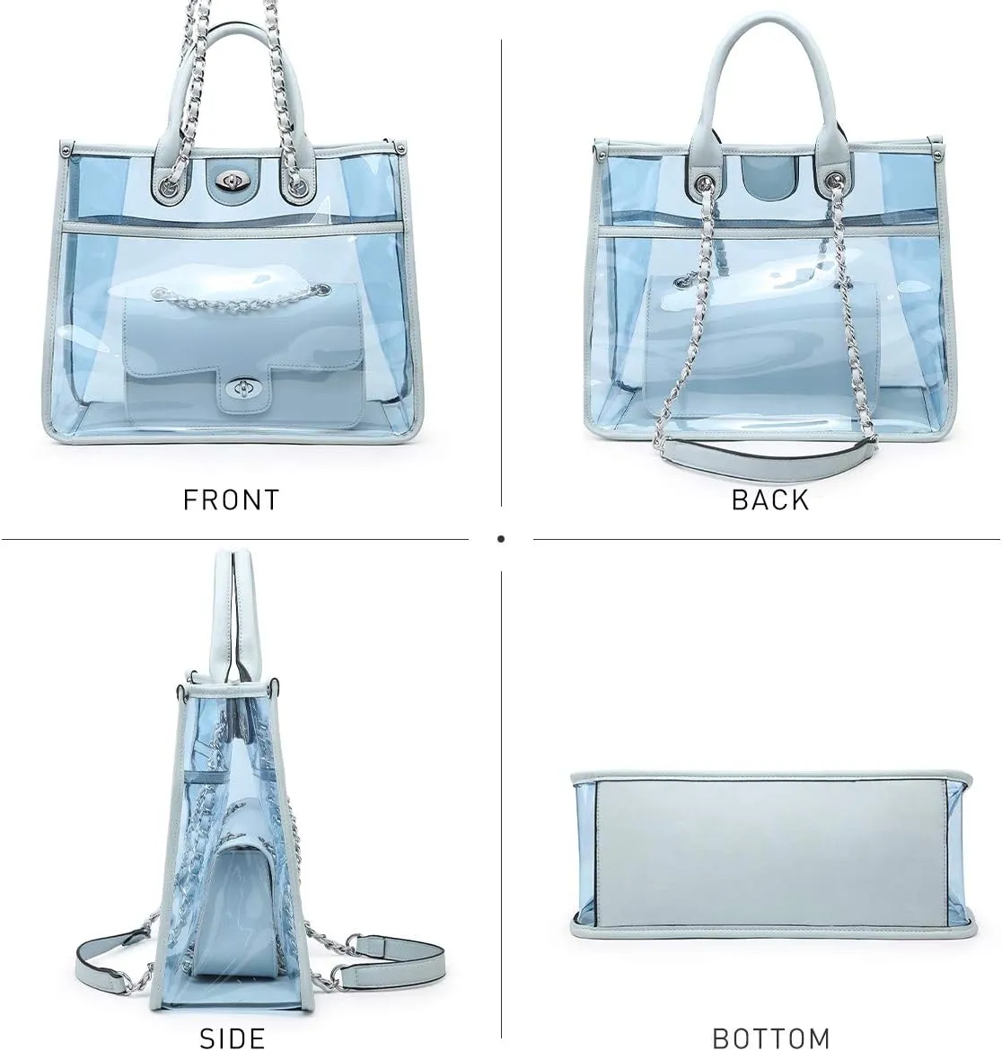 Large Clear Tote Bag Stadium Approved Women Clear Purse for Stadium Events Crossbody 2 in 1 Shoulder Work Bag