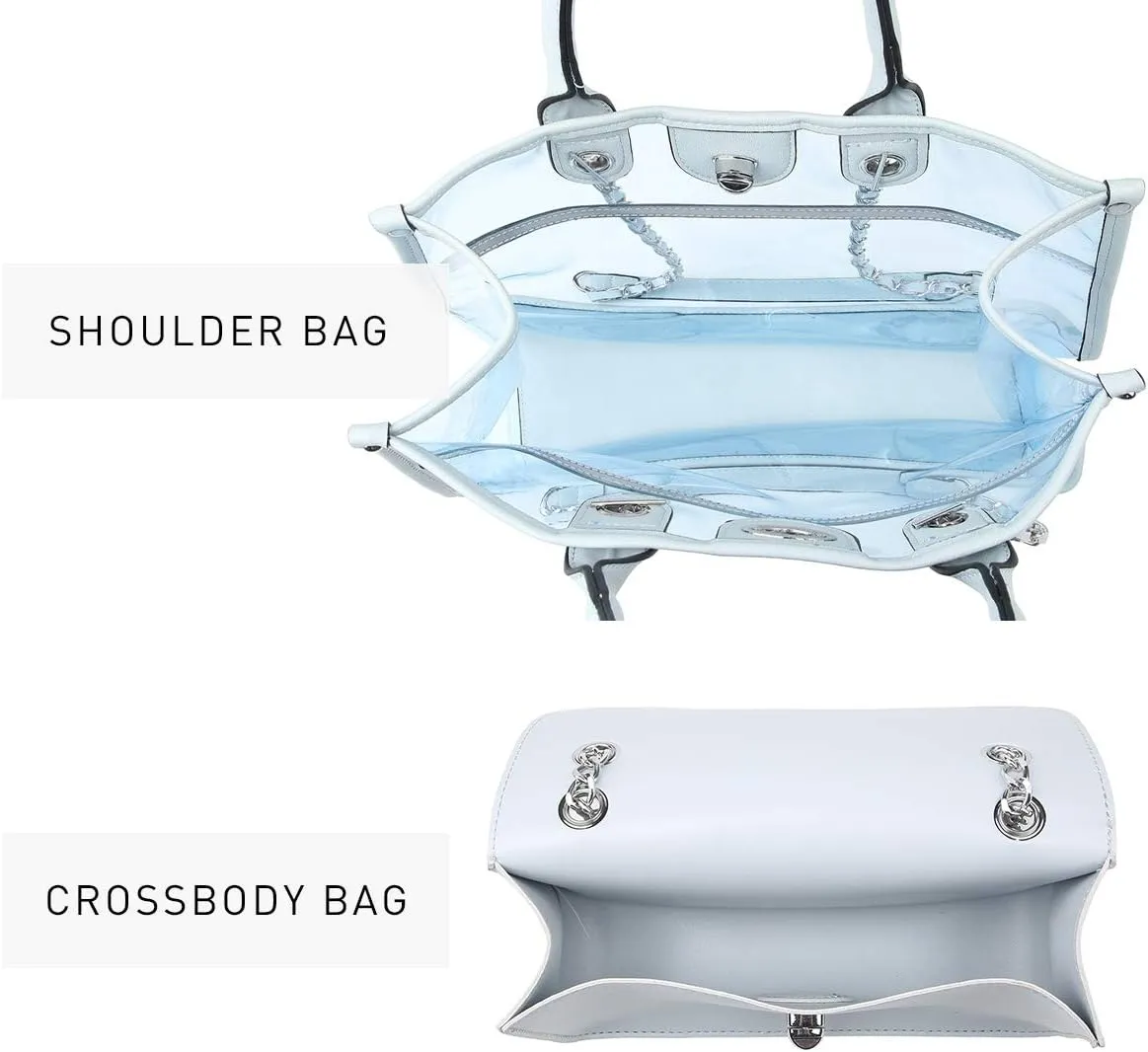 Large Clear Tote Bag Stadium Approved Women Clear Purse for Stadium Events Crossbody 2 in 1 Shoulder Work Bag