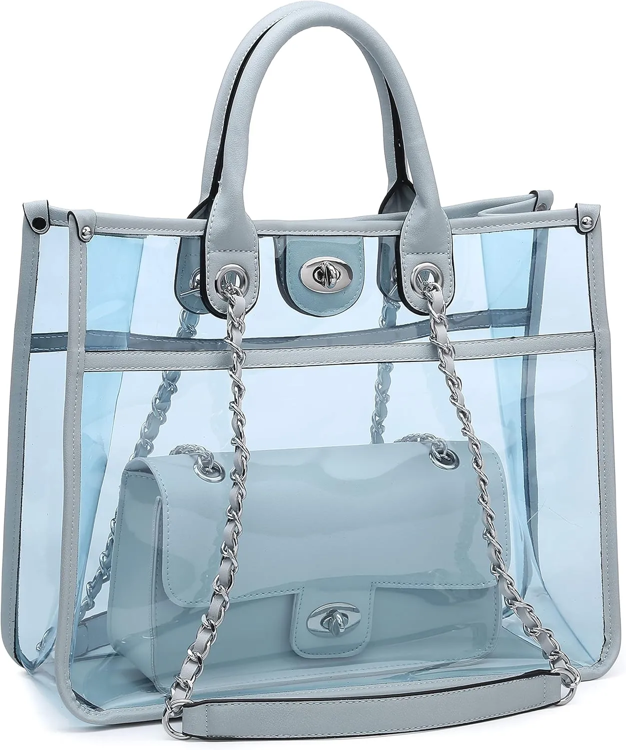 Large Clear Tote Bag Stadium Approved Women Clear Purse for Stadium Events Crossbody 2 in 1 Shoulder Work Bag