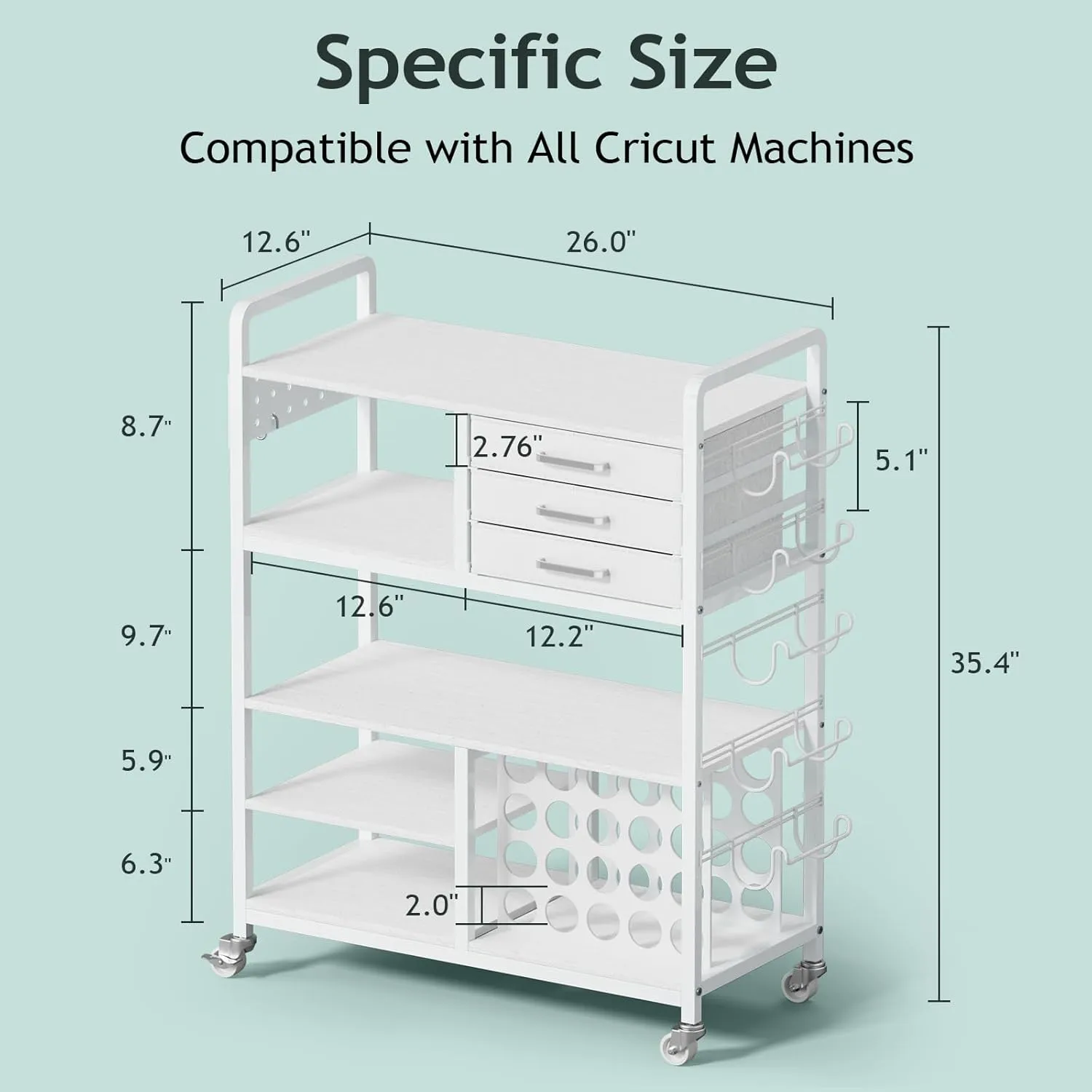 Large Craft Organizers and Storage - Rolling Organization Cart with Drawers and Vinyl Roll Holder, Craft Cabinet Table Compatible for Cricut Craft Cutting Machine Stand Workstation