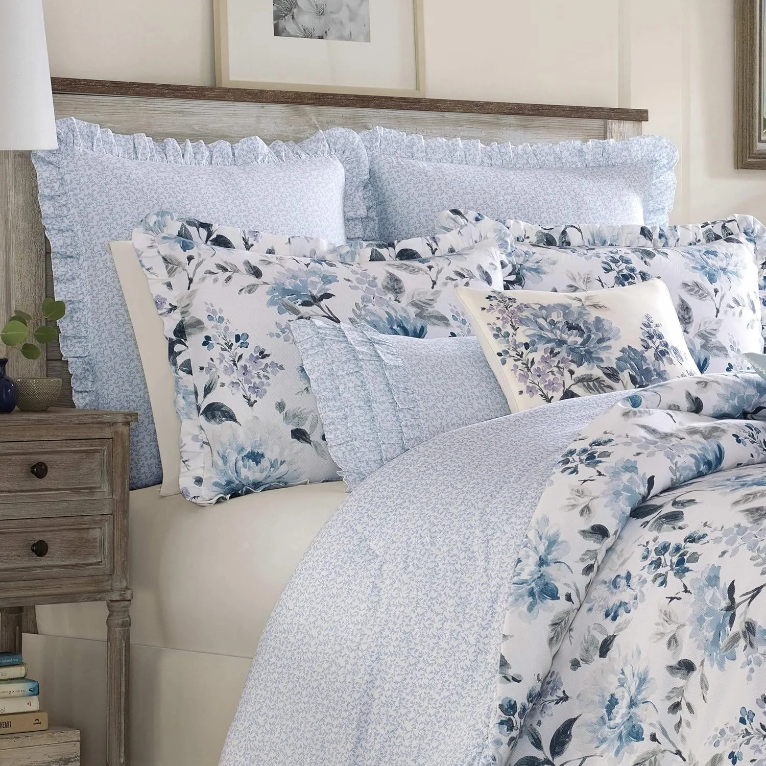 Laura Ashley Home - Euro Sham Set, Smooth Cotton Shams with Envelope Closure, Lightweight & Stylish Home Decor (Chloe Blue, 2 Piece)