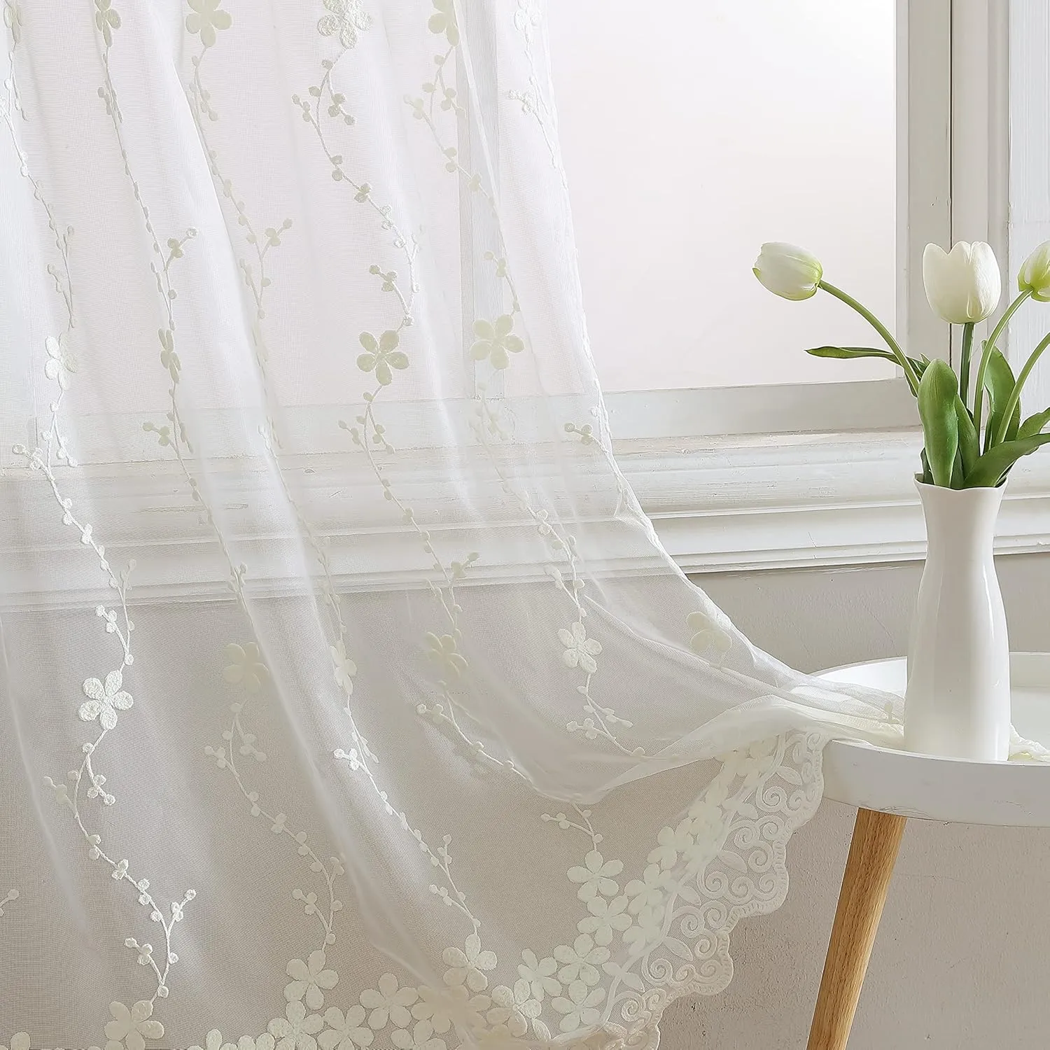 Laura Ashley Melody Vine Sheer Curtains with Rod Pocket, Each Panel Measures 54" W x 96" L, Ivory, 2 Panels