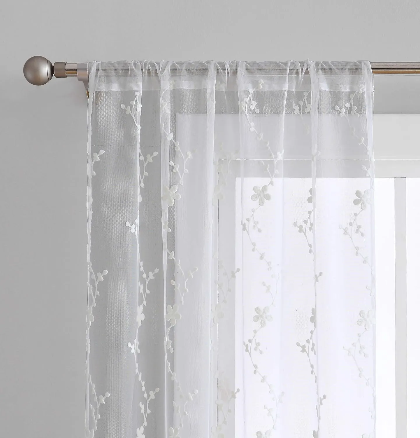 Laura Ashley Melody Vine Sheer Curtains with Rod Pocket, Each Panel Measures 54" W x 96" L, Ivory, 2 Panels