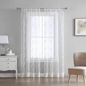 Laura Ashley Melody Vine Sheer Curtains with Rod Pocket, Each Panel Measures 54" W x 96" L, Ivory, 2 Panels