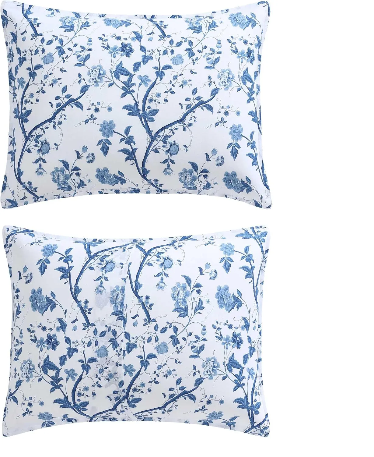 Laura Ashley - Queen Comforter Set, Reversible Cotton Bedding, Includes Matching Shams with Bonus Euro Shams & Throw Pills (Elise Blue, Queen)