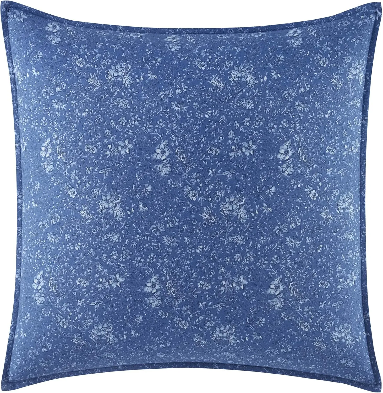 Laura Ashley - Queen Comforter Set, Reversible Cotton Bedding, Includes Matching Shams with Bonus Euro Shams & Throw Pills (Elise Blue, Queen)