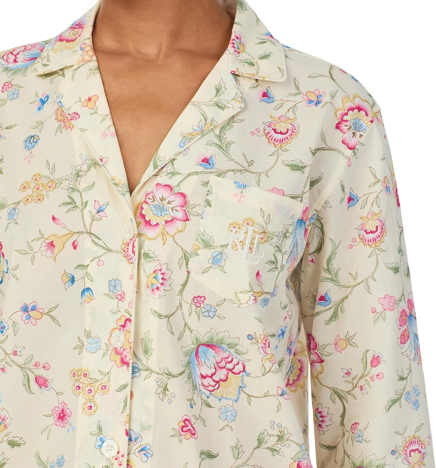 Lauren Ralph Lauren Women's 3/4 Sleeve Woven Cropped Pj Set