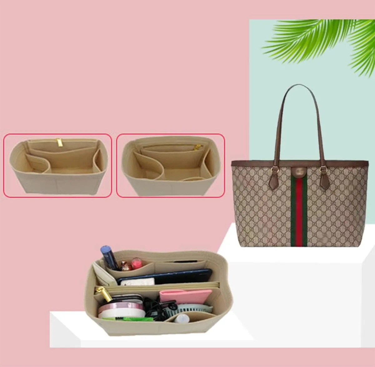 Lckaey Purorganizer is used for ophidia medium tote bag lining storage bag insert3010khaki-A