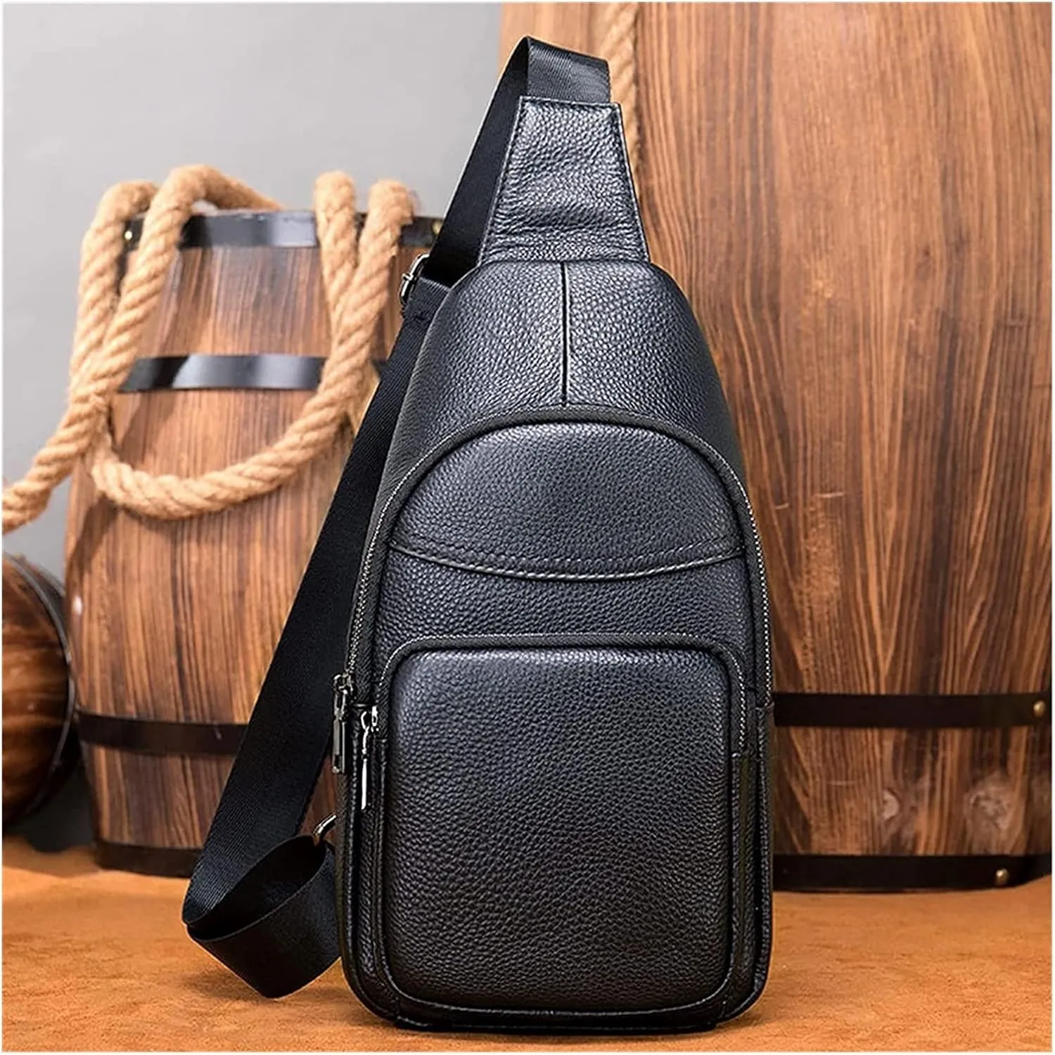 Leather Crossbody Anti Theft Travel Chest Backpack for Hiking Camping Cycling
