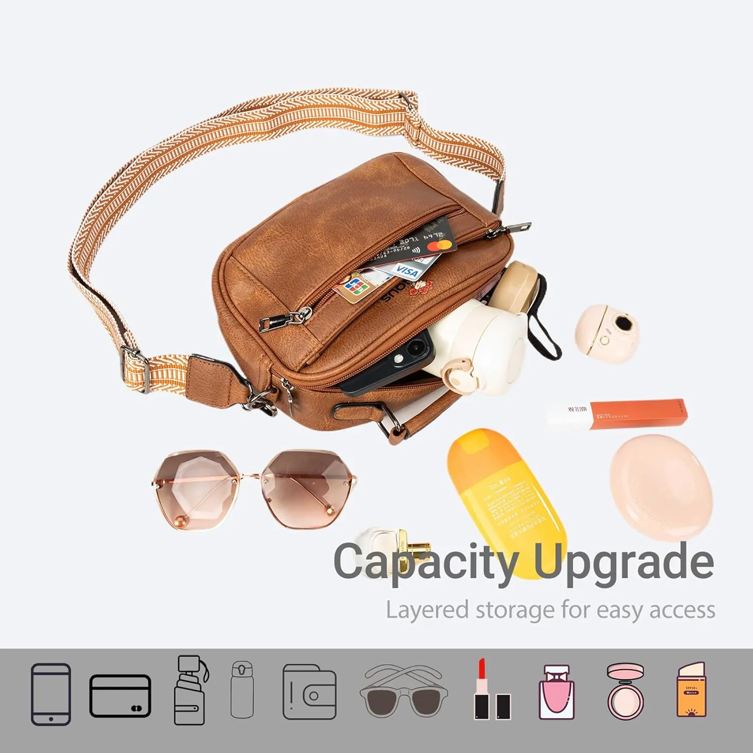Leather Crossbody Bag for Women,Small Cross Body Trendy Vegan Purses for Women with Adjustable Shoulder Strap