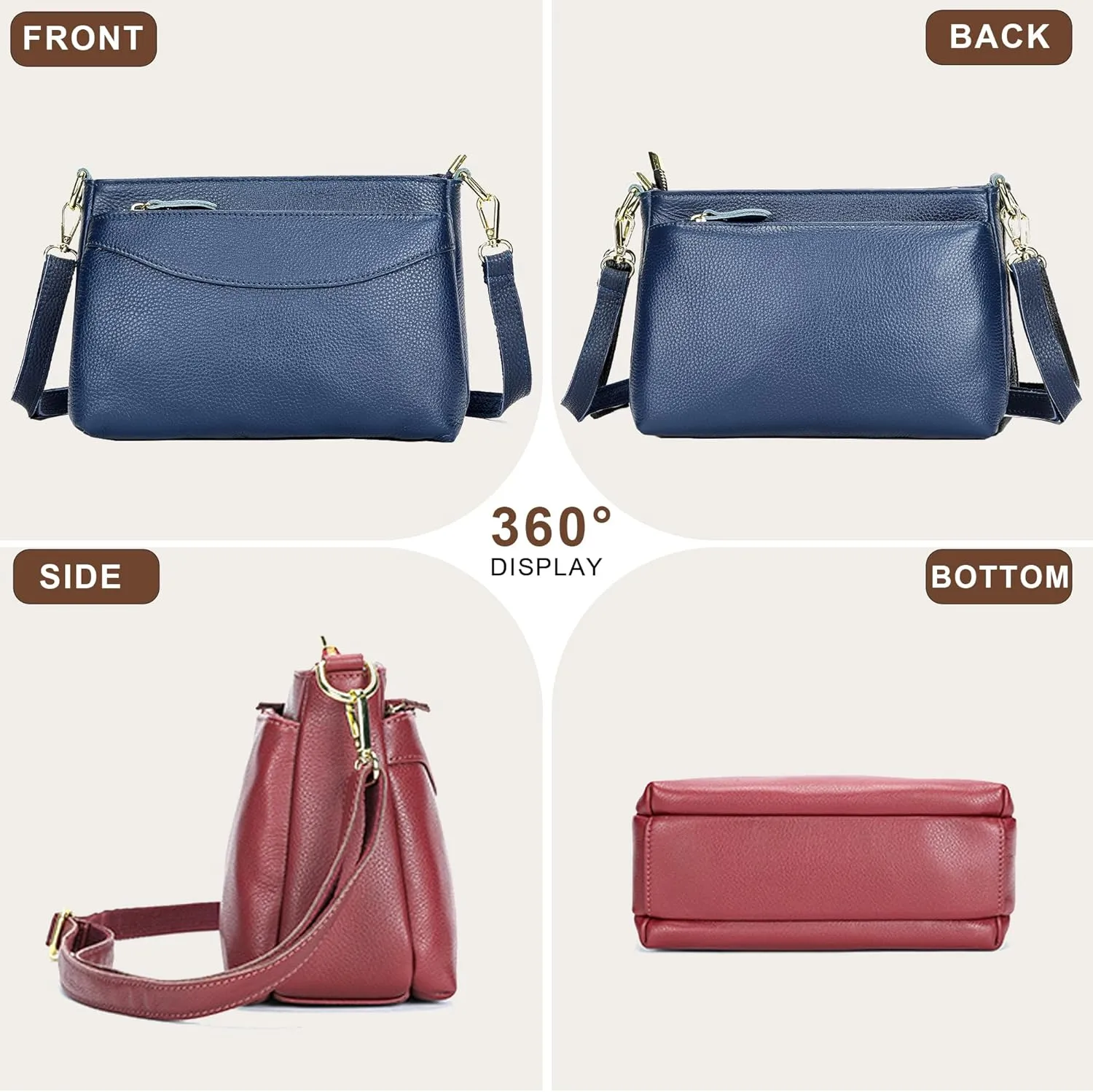 Leather Women's Crossbody Bag, Stylish Small Square Shoulder Bag with Adjustable Shoulder Strap for Everyday Use