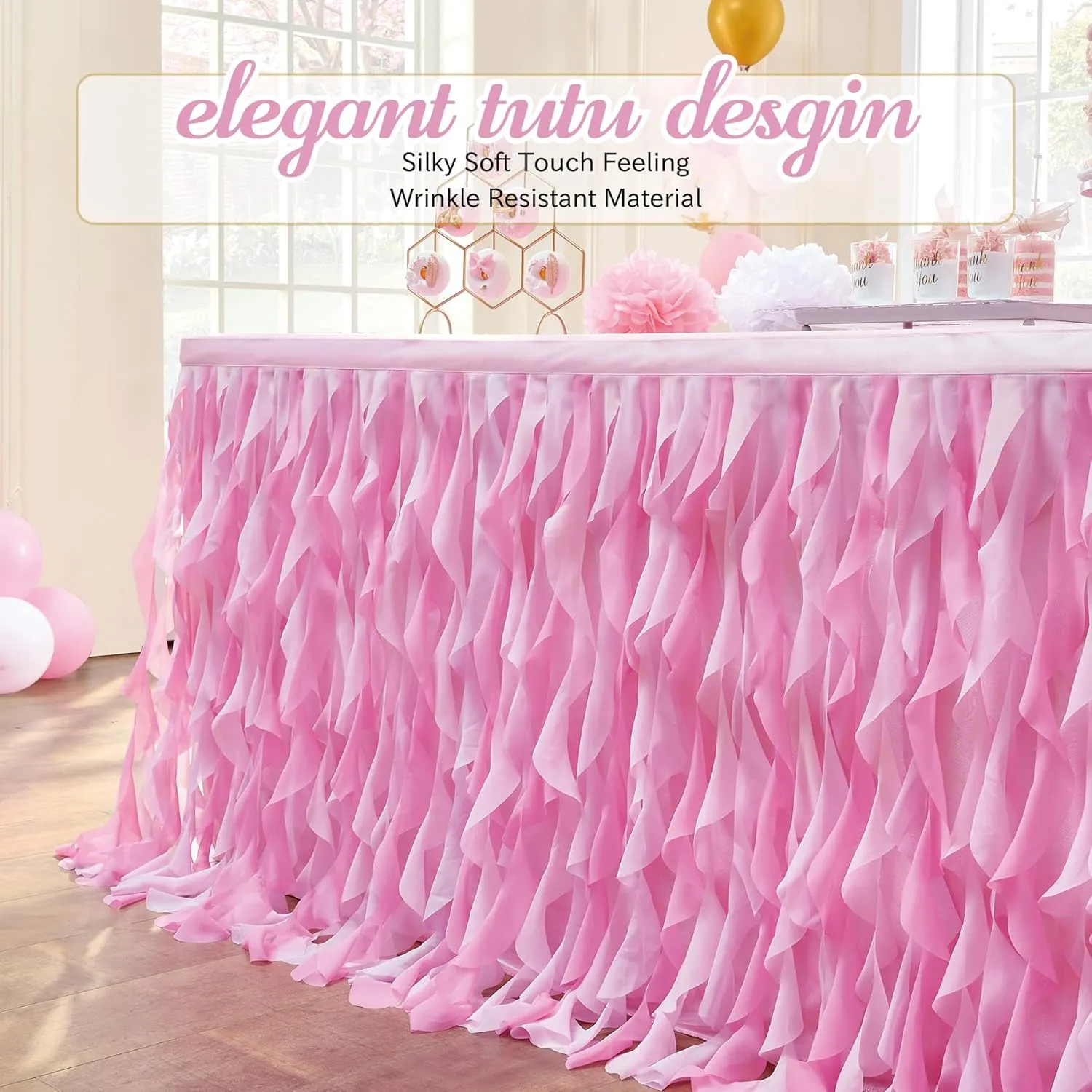 leegleri 9ft Baby Pink Tutu Table Skirt Tulle Table Skirt for Rectangle&Round Tables,Tutu Ruffle Tablecloth for Princess Girls 1st Baby Girl Birthday Party,Baby Shower Decoration,Gender Reveal