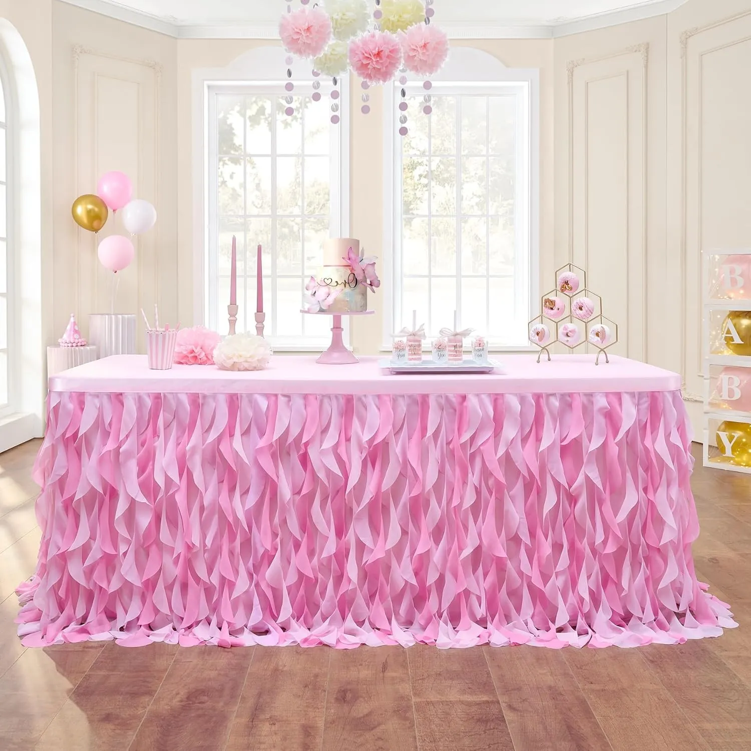 leegleri 9ft Baby Pink Tutu Table Skirt Tulle Table Skirt for Rectangle&Round Tables,Tutu Ruffle Tablecloth for Princess Girls 1st Baby Girl Birthday Party,Baby Shower Decoration,Gender Reveal