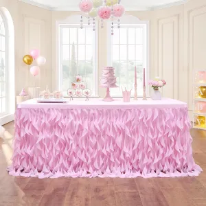 Leegleri 9ft Pink Tutu Table Skirt Tulle Curly Willow Table Skirt for Rectangle&Round Tables,Tutu Ruffle Tablecloth for Princess Girls 1st Baby Girl Birthday Party,Baby Shower Decoration,Gender Reveal