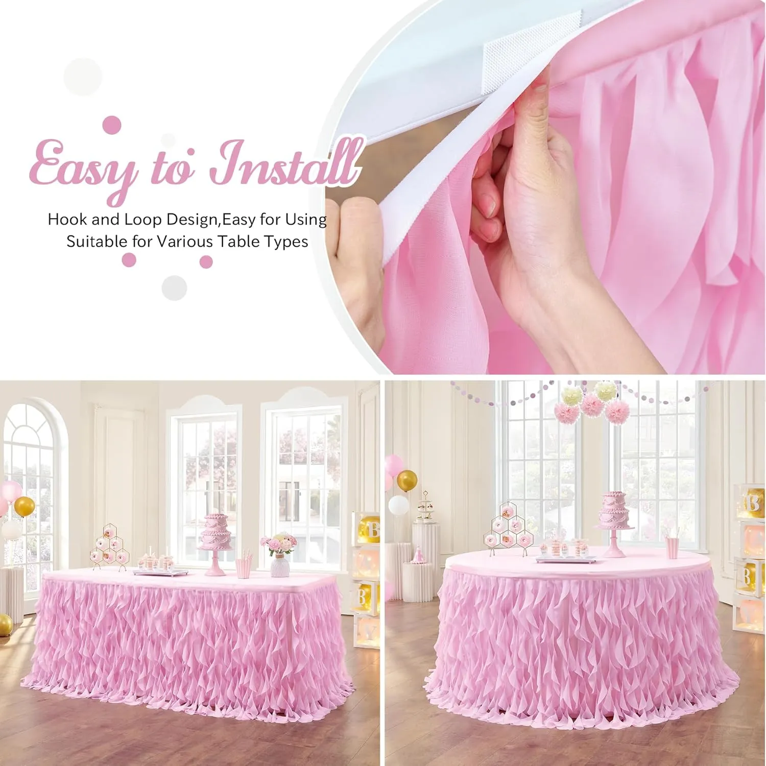 Leegleri 9ft Pink Tutu Table Skirt Tulle Curly Willow Table Skirt for Rectangle&Round Tables,Tutu Ruffle Tablecloth for Princess Girls 1st Baby Girl Birthday Party,Baby Shower Decoration,Gender Reveal