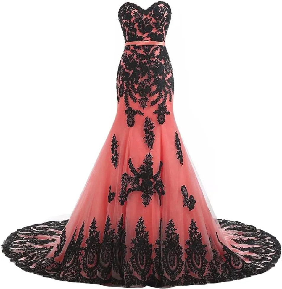 Lemai Mermaid Long Tulle Gold Lace Corset Sweetheart Wedding Dresses with Sash