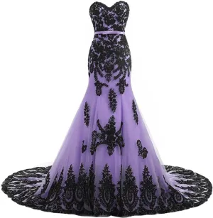 Lemai Mermaid Long Tulle Gold Lace Corset Sweetheart Wedding Dresses with Sash