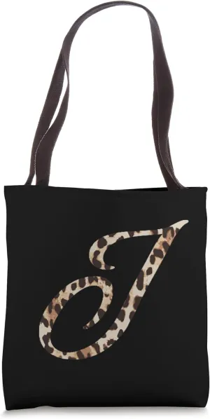 Leopard Print Monogram Letter J Art Script Initial Letter Tote Bag