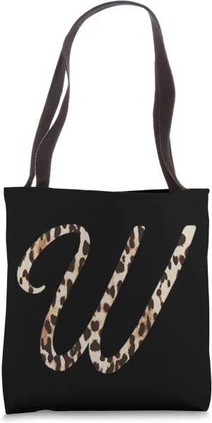 Leopard Print Monogram Letter W Art Script Initial Letter Tote Bag