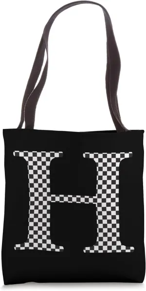 Letter H Monogram Initial Black and White Checkered Design Tote Bag