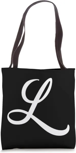 Letter L Cursive Script Monogram White Black Script Capital Tote Bag