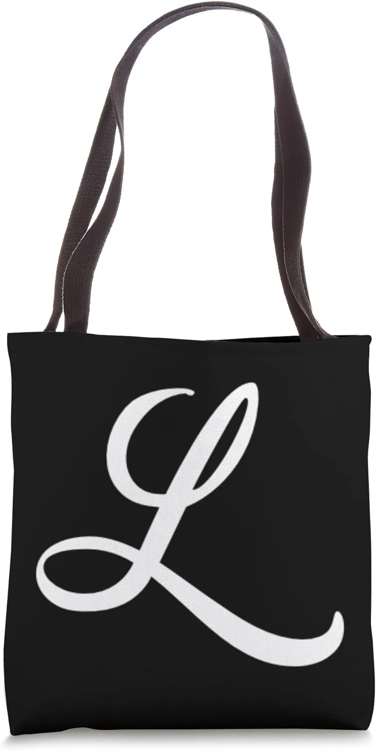 Letter L Cursive Script Monogram White Black Script Capital Tote Bag