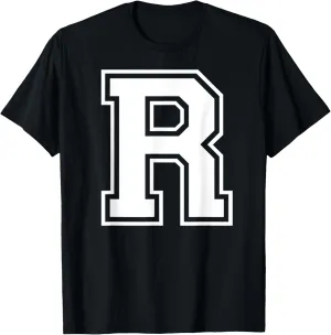 Letter R Capital Alphabet College Varsity Monogram Club T-Shirt